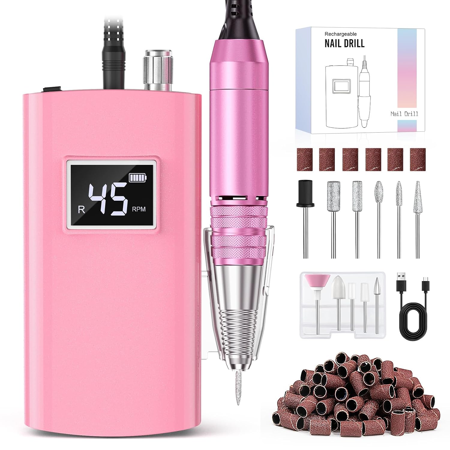 45000 RPM Cordless Nail Drill – Portable Rechargeable Kit