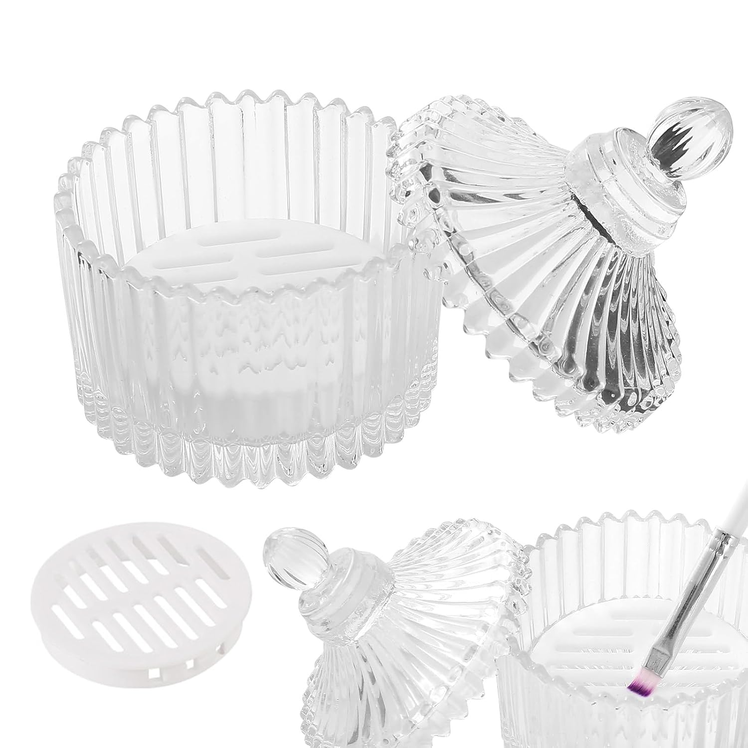 crystal dappen dish with lid — Compact Monomer & Brush Cup